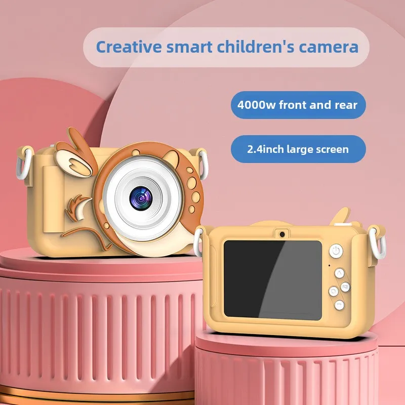 새로운 X5 CCD 사슴 미니 카메라 2.4 인치 HD 더블 샷 만화 디지털 어린이 카메라 4000W 듀얼 카메라 다중 필터