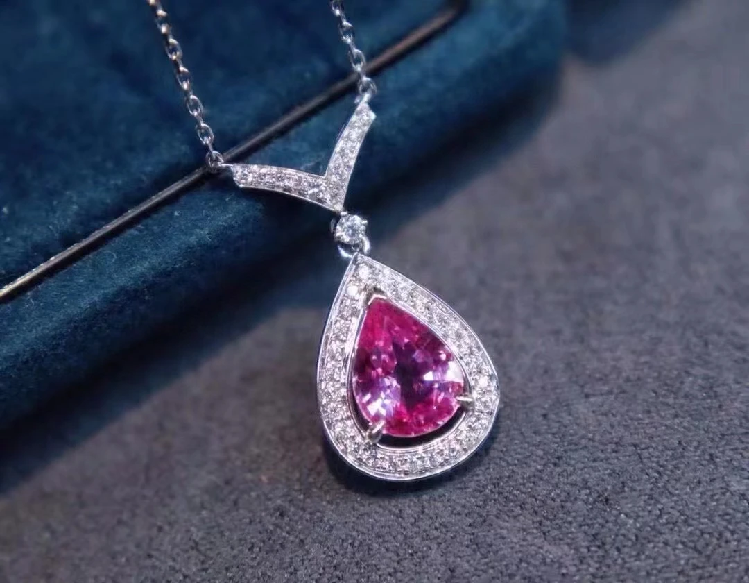 

2024 NEW pink sapphire necklace for women jewelry Waterdrop style certified natural gem 4*6mm real 925 silver Pendant Good Gift