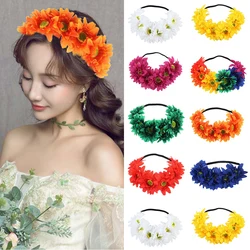 Beach Sunflower Elastic Hair Band Bohemia Fashion Hair Band Handmade Faux Flower Women Wreath Rainbow Color Romantic Headband