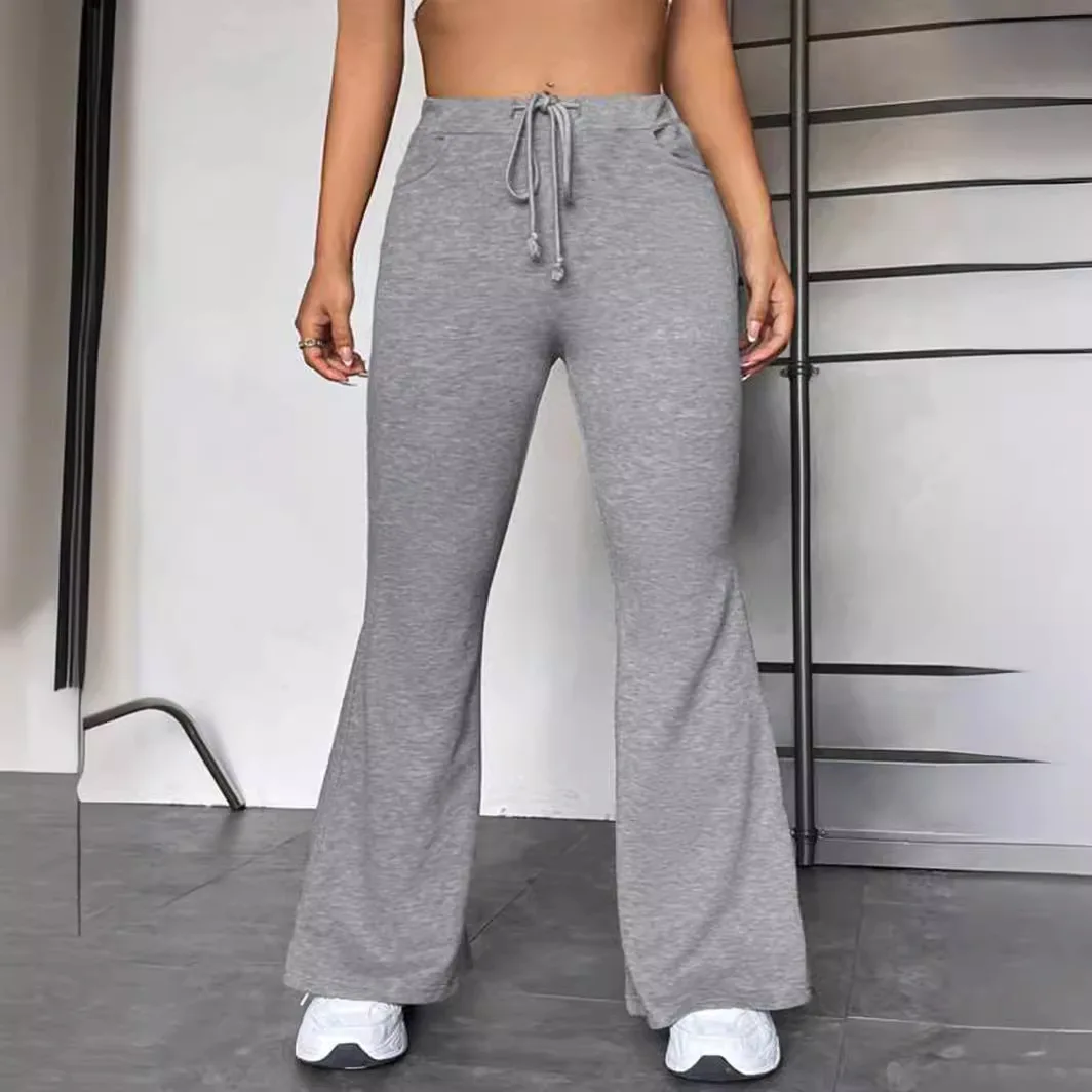 กางเกงขายาวลำลองสำหรับผู้หญิง ใส่เล่นโยคะ ออกกำลังกาย หรือใส่เดินเล่น ดีไซน์ต่อผ้าแบบ Bell Bot สวมใส่สบาย เอวยางยืด ผลิตจากเส้นใย
