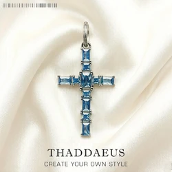 Colgante de Cruz con piedras de Aguamarina para mujer, joyería fina, accesorios de Plata de Ley 925, regalo romántico