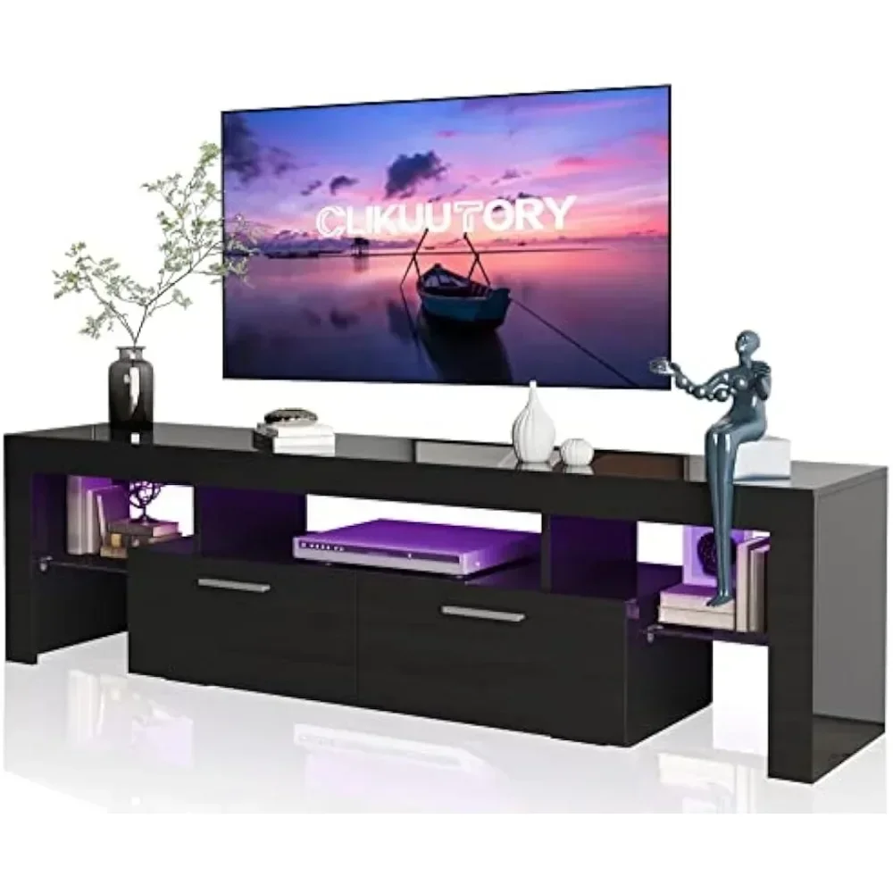 Modern LED 63 inch TV Stand with Large Storage Drawer for 40 50 55 60 65 70 75 Inch TVs, 63”W×14”D×18”H