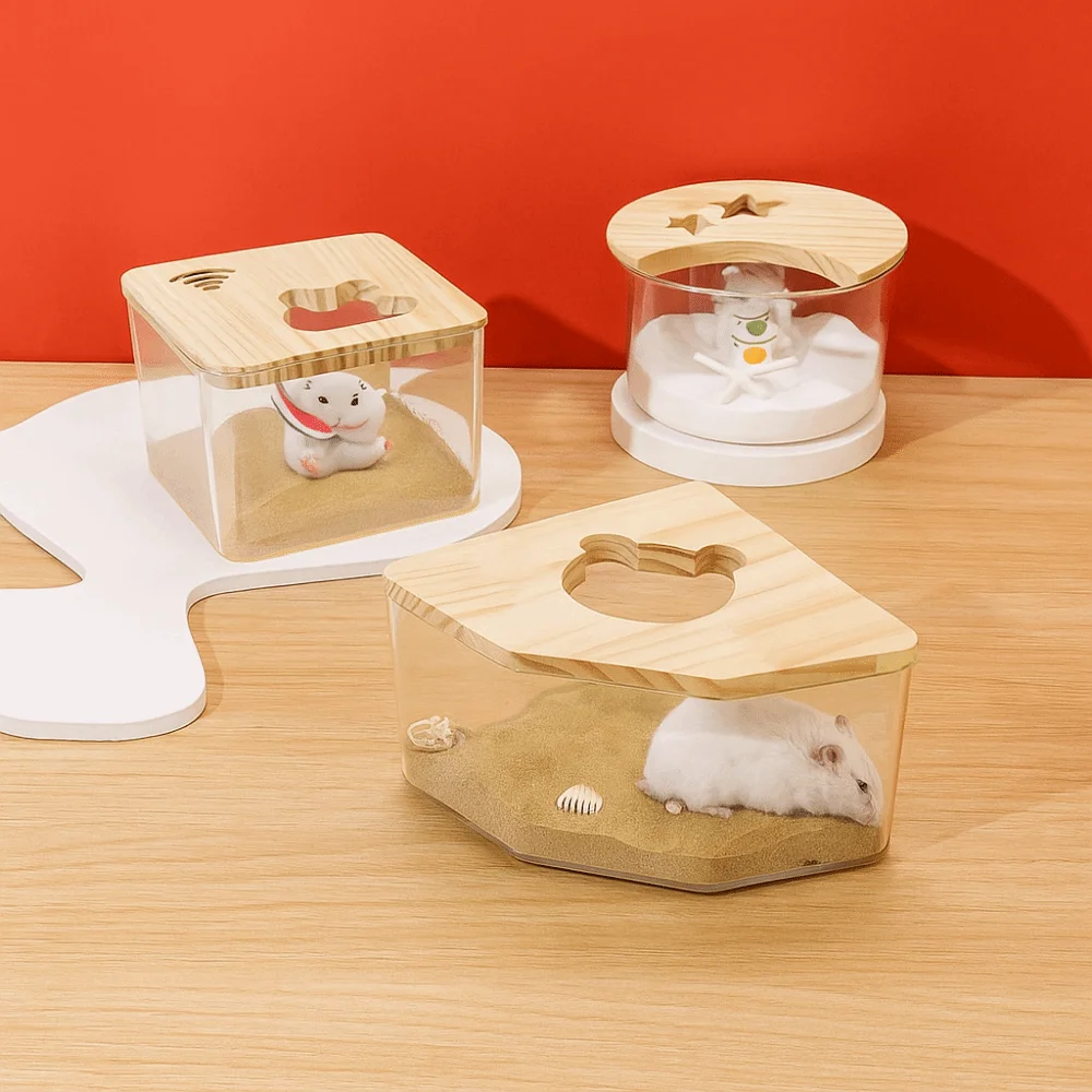 

Transparent Hamster Bathtub Star Moon Shape with Cover Hamster Sand Bath Box Anti-leak Golden Bear Bath Toilet Pet Cleaning