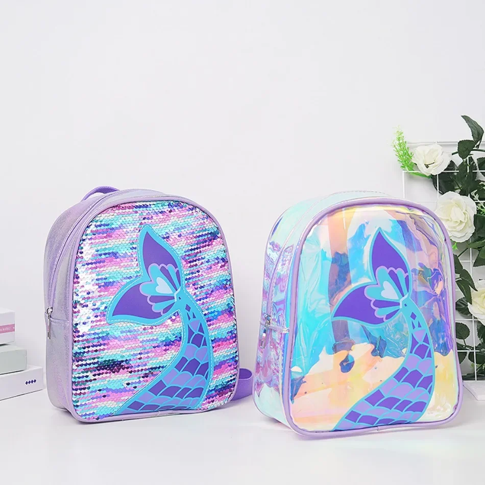 Girls Transparent Mermaid Backpack Kids Sequin School Bookbag Princess Primary Schoolbags Children Kids Cartoon Backpacks