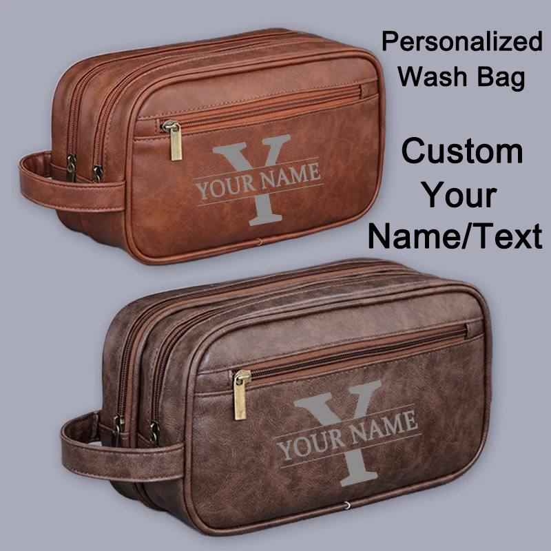 Personalized Faux Leather Toiletry Bag for Men Waterproof Travel Wash Bag For Christmas New Year Valentine's Day Birthday Gift