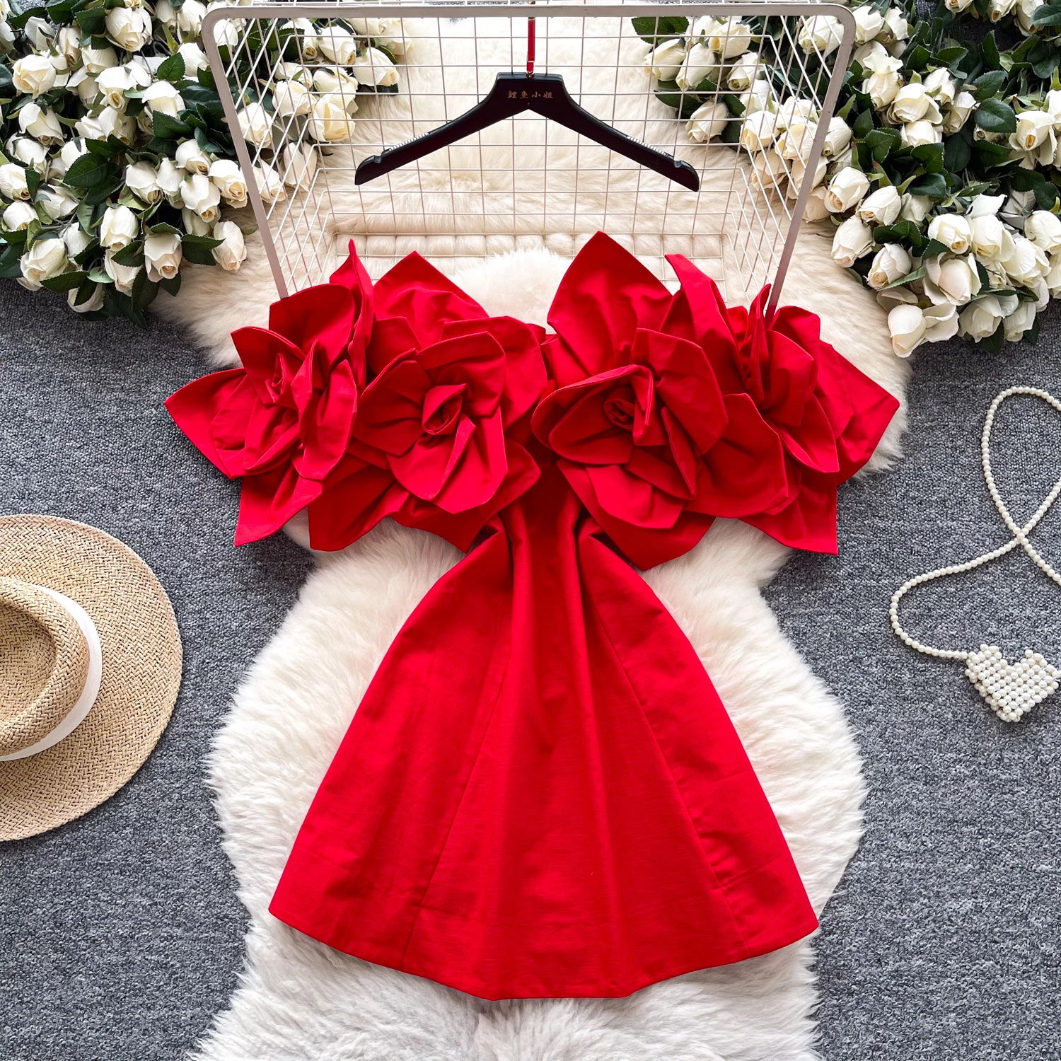 

Summer Elegant Evening Women's Blouses Slash Neck Tie Flowers Female Tops Bubble Sleeveless New In 2025 Chic Red/Black/Pink