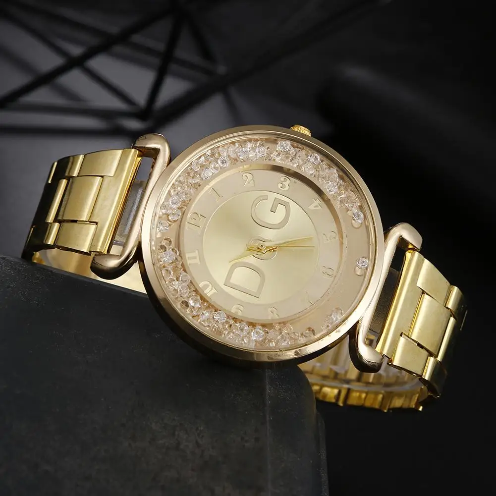 Quicksand Rhinestones Gold Stainless Steel Watches Qualities Women Luxury Fashion Diamond Quartz Watch Casual Ladies Wristwatch