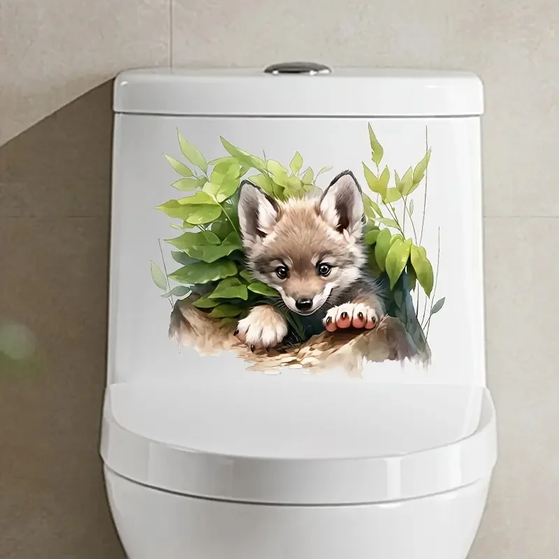 Wolf in the Grass Self-Adhesive Toilet Stickers,Wall Decal Removable