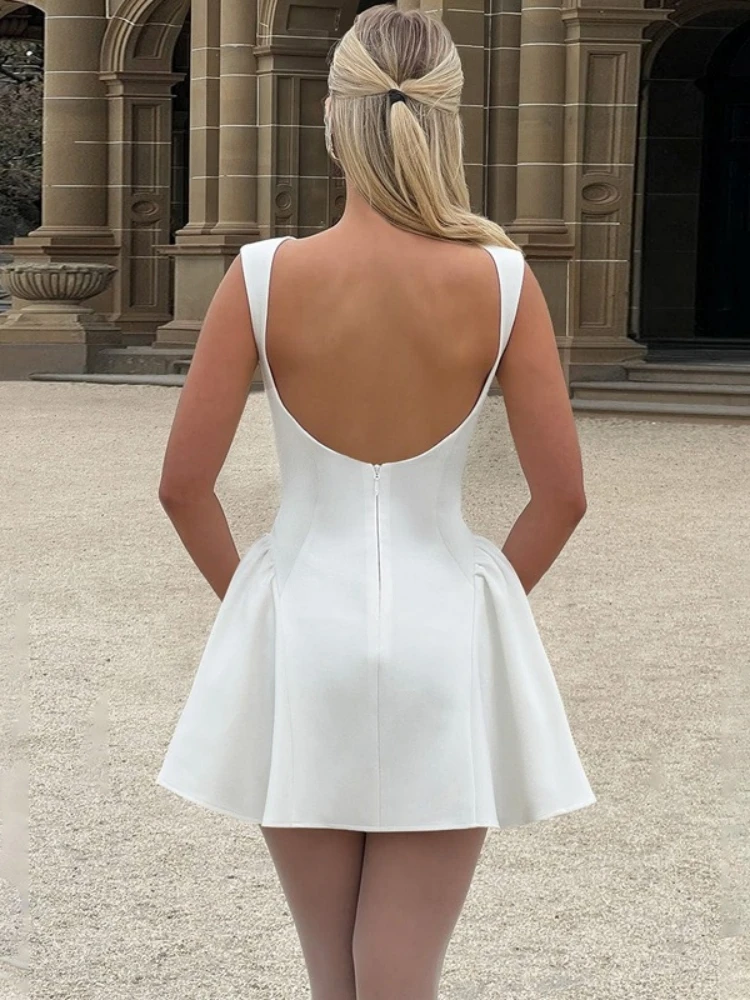 Vestido De verano De Color liso para Mujer, ropa De calle con espalda descubierta, Vestidos De Mujer sin mangas De una pieza Y2k, trajes De línea A para Mujer