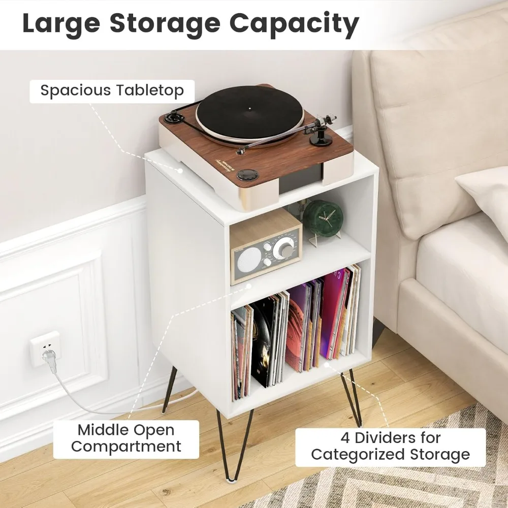 منضدة تخزين وسجلات الفينيل والشحن مع ميزات القرص الدوار والطاولة الجانبية