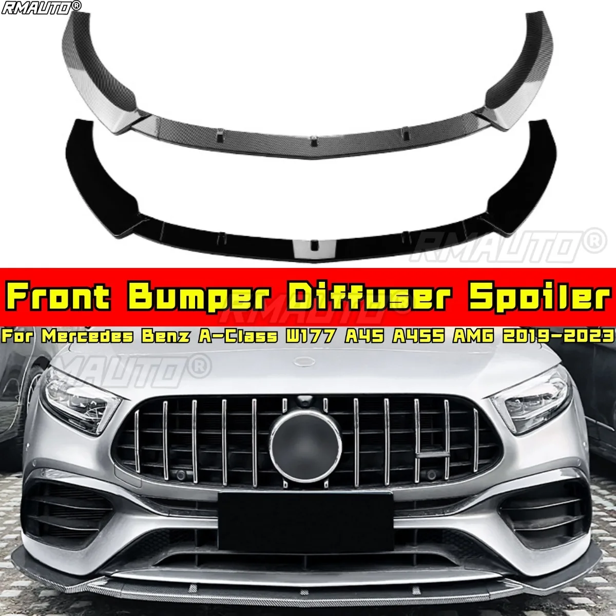 

For Mercedes Benz A-Class W177 A45 A45S AMG 2019-2023 Body Kit Front Bumper Lip Front Bumper Splitter Spoiler Car Accessories