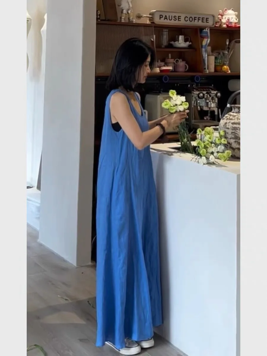 Klein bleu été Bal Svel Dr femmes plage Vaion jupe longue taille haute a-ligne coréenne Sle décontracté rond Ne
