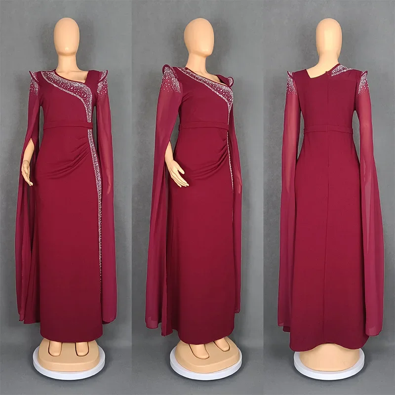 فساتين الحفلات المسائية الفاخرة الماس اضافية طويلة الأكمام ثوب للنساء أفريقيا ملابس الزفاف حفلة موسيقية Bodycon رداء طويل Dashiki