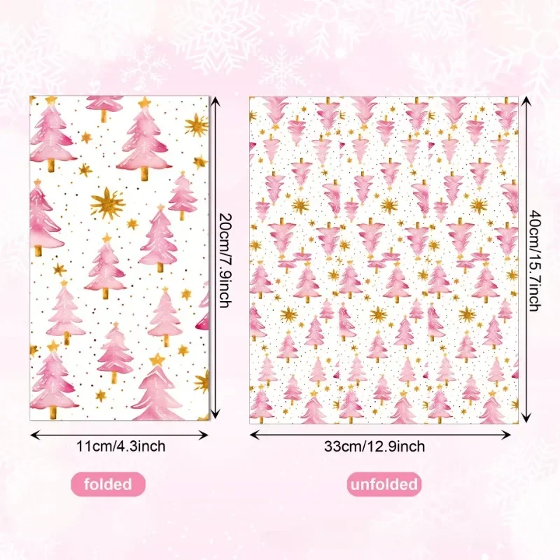 20pcs 33*40cm 2-Ply Large Size Christmas Long Paper Napkins Pink Christmas Tree Printed Colourful Paper Placemats Party Napkins