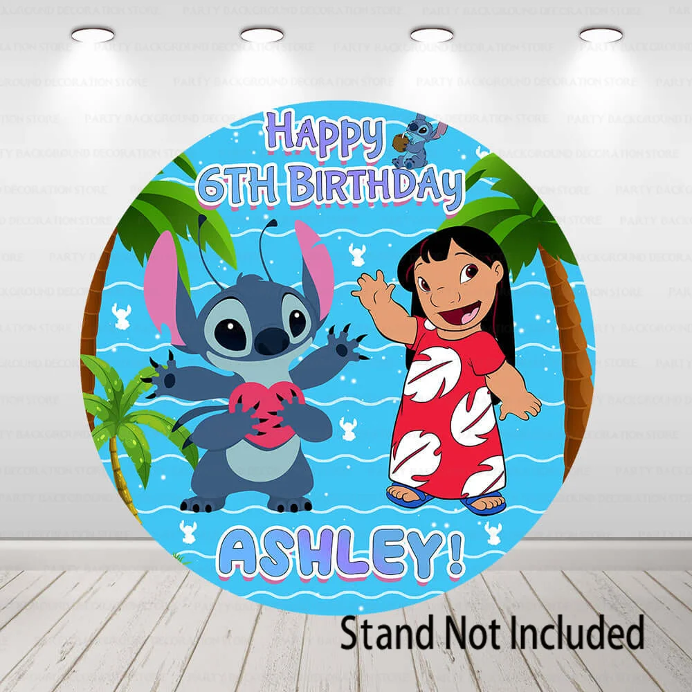 Summer Ocean Lilo & Stitch Baby Shower Round Backdrop Disney Boys Girls Birthday Party Decor Photography Backgrounds Banner