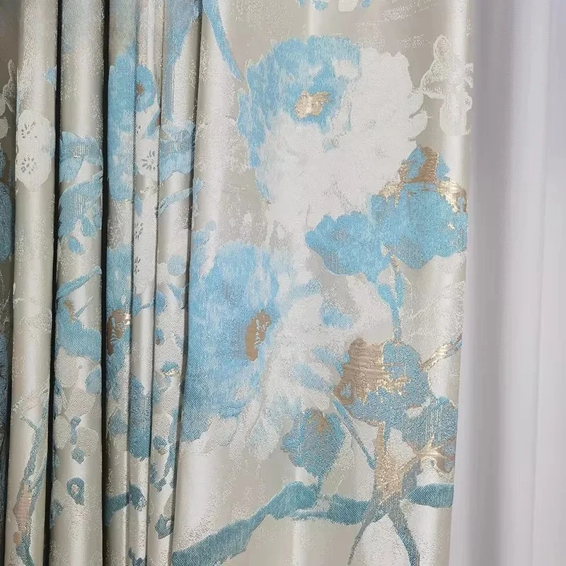 New Chinese Flower Gold Thread Jacquard Thickened Blackout Curtains for Bedroom Living Room French Window Balcony Customization