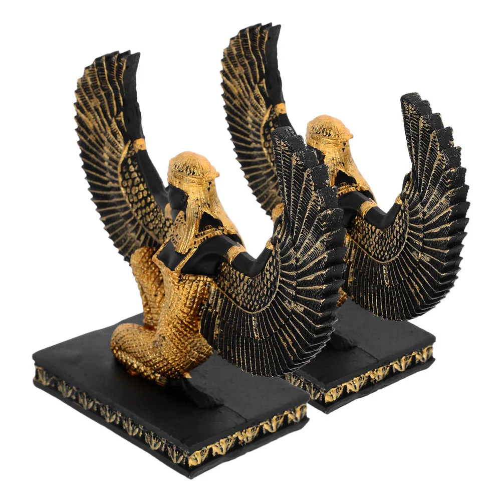 

2pcs Resin Statue Vintage Figurine Retro Home Office Decor Desktop Ornament Craft Adornment Winged Sculpture