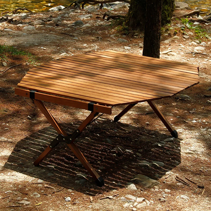 

Walnut-Colored Beech Wooden Polygonal Egg Roll Tables for Outdoor Camping Hiking and Travel Folding Roll-up Design
