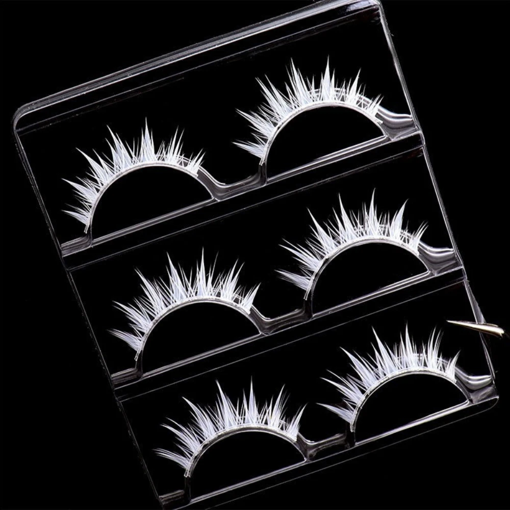 

3 Pairs One-pieces False Eyelashes Natural Comic Characters Imitation Makeup for Stage Performance Cosplay White & Black Lashes