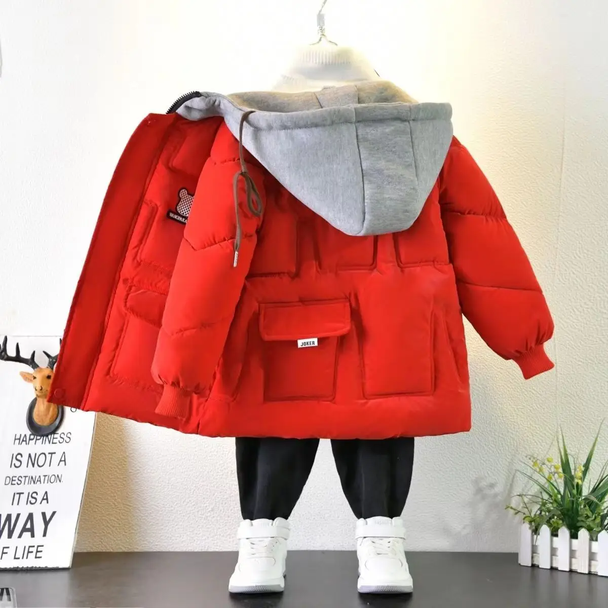 Kids Boys Cotton Jacket With Plush And Thickened Mid Length Baby Children\'s Winter Clothing Down Cotton Fashion Jacket Boy Top