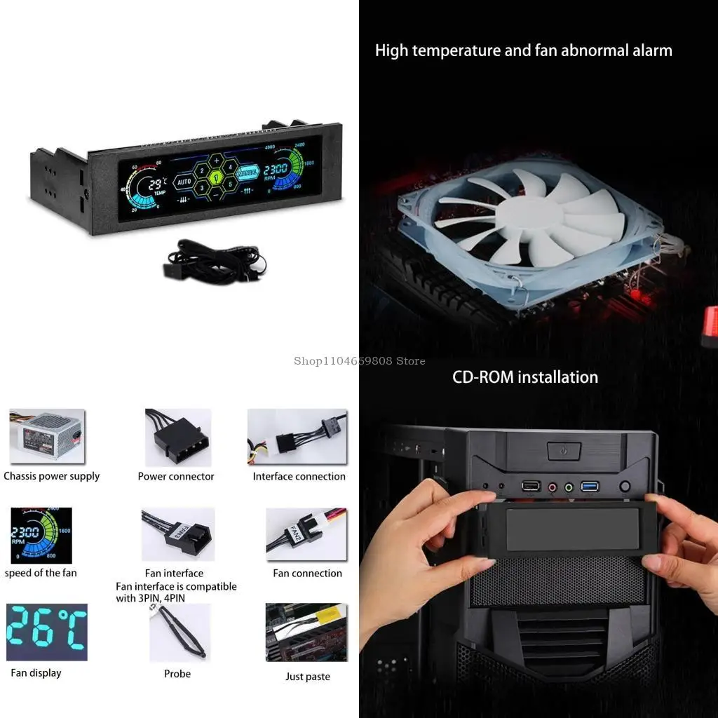 

ПК ЦП 5-канальный контроллер вентиляторов Регулятор скорости Охлаждение ЖК-дисплея Передняя панель