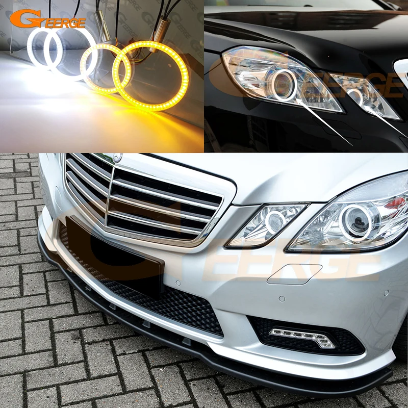 For Mercedes Benz E Class W212 C207 A207 Ultra Bright A/W Switchback Day Light Turn Signal SMD LED Angel Eyes Kit Halo Rings