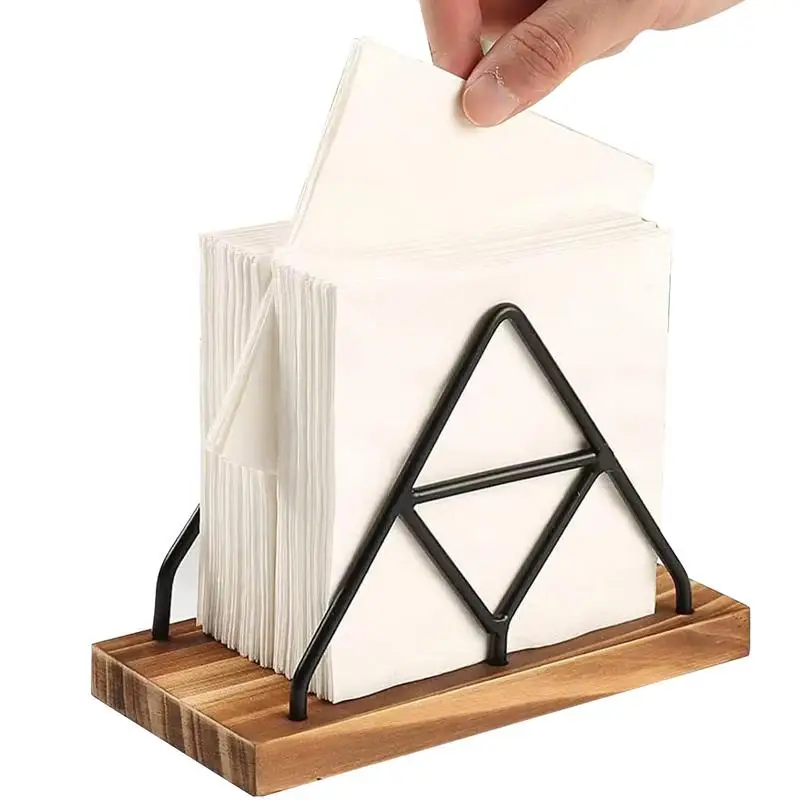 Iron Standing Napkin Dispenser Wood Napkins Holder with Metal Wire Standing Napkin Holder for Table Kitchen Elegant Paper Holder