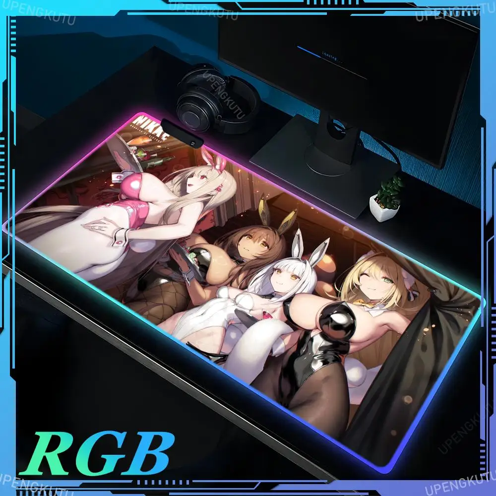 RGB anime girl G_Goddess Of V_Victory NIKKE desk mat sexy girl luminous XXL mouse pad cute keyboard pad rubber non-slip LED mat