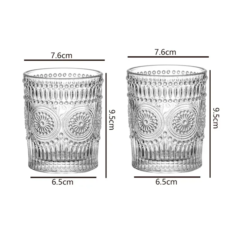 TOPLIVING 2pcs Set Glass Cups Embossed Design Tea Coffee Cups Thickened Heat Resistant Retro Transparent Tea Cup Nordic Style Ju