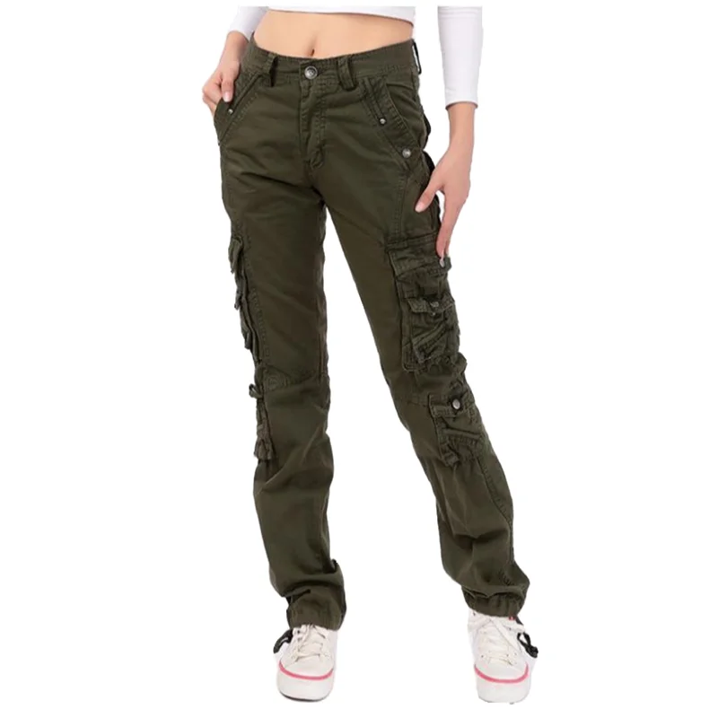 

Army Green Pants for Women, Military Cotton Cargo Pants, Plus Size, Multi Pockets, Straight Street Dance Trousers, Winter Autumn