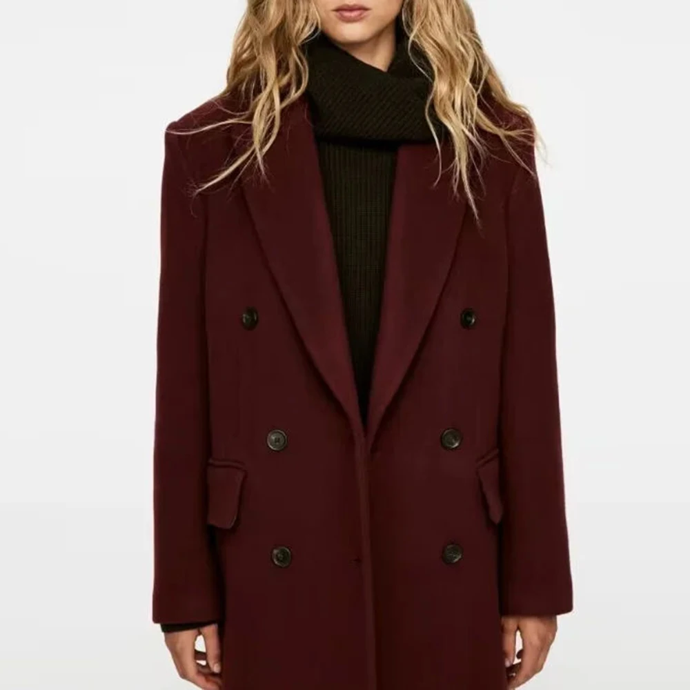 TWOTWINSTYLE Solid Spliced Button Loose Long Blazers For Women Lapel Long Sleeve Minimalist Patchwork Pockets Female Clothes New