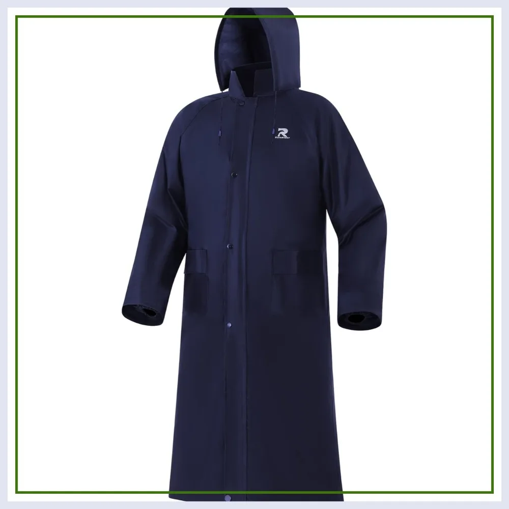 

Waterproof Long Rain Jacket for Men with Stowable Hood Lightweight Rain Gear Poncho Unisex