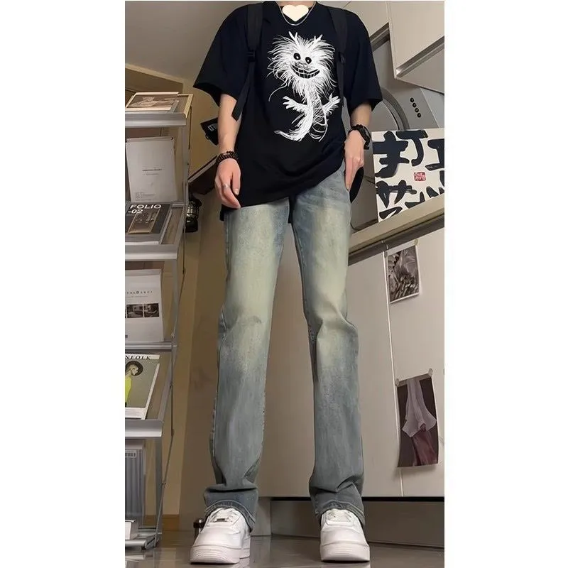 

Bla Bell Bot Jeans Men's Slim Fit Elastic American Vibe Straight Knife Long Pants Comfortable Breathable Non-Sinkage