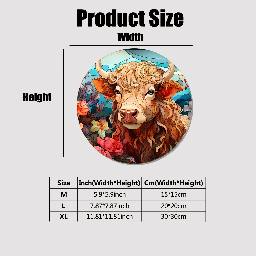 

1 pc old Cattle Stained Glass Window Hanging Print Acrylic Discs Wall art For Home Decor Living Room Bedroom