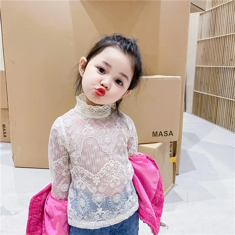 Baby Girl Princess Lace Shirt Infant Toddler Child Tshirt Long Sleeve Girl Blouses Top Spring Autumn Summer Baby Clothes 1-7Y