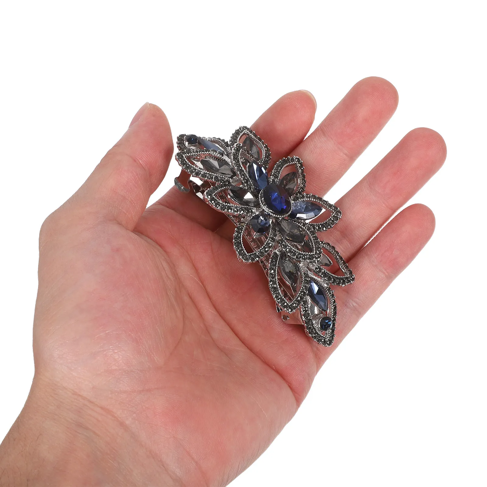 Rhinestone Flower Hair Barrette for Women Metal Side Clip Elegant Vintage Design Secure Spring Mechanism for Daily Party Wedding