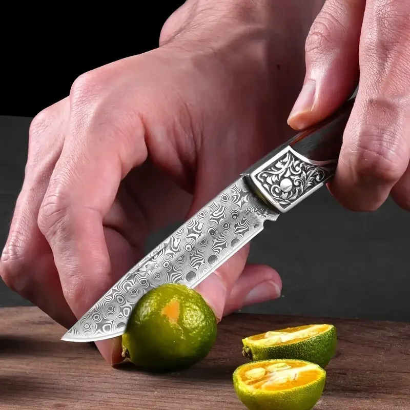 1pc Portable outdoor camping folding knife high-grade multi-functional Damascus steel knife: very suitable for peeling fruit