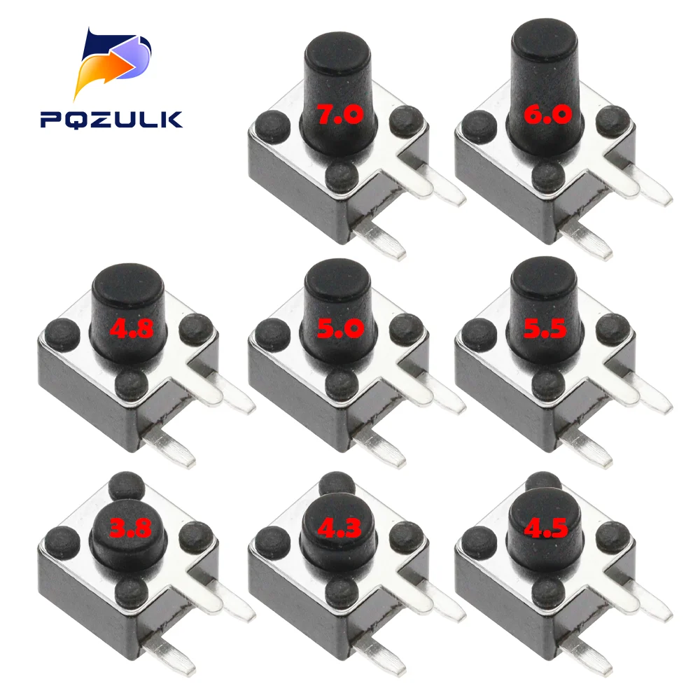 100PCS 4.5x4.5mm Panel PCB Momentary Switch Toy switch DIP Side 3pin 4.5x4.5x3.8/4.5/5/6/7/8/9 MM 4.5*4.5*3.8MM 5MM 6MM 7MM 8MM