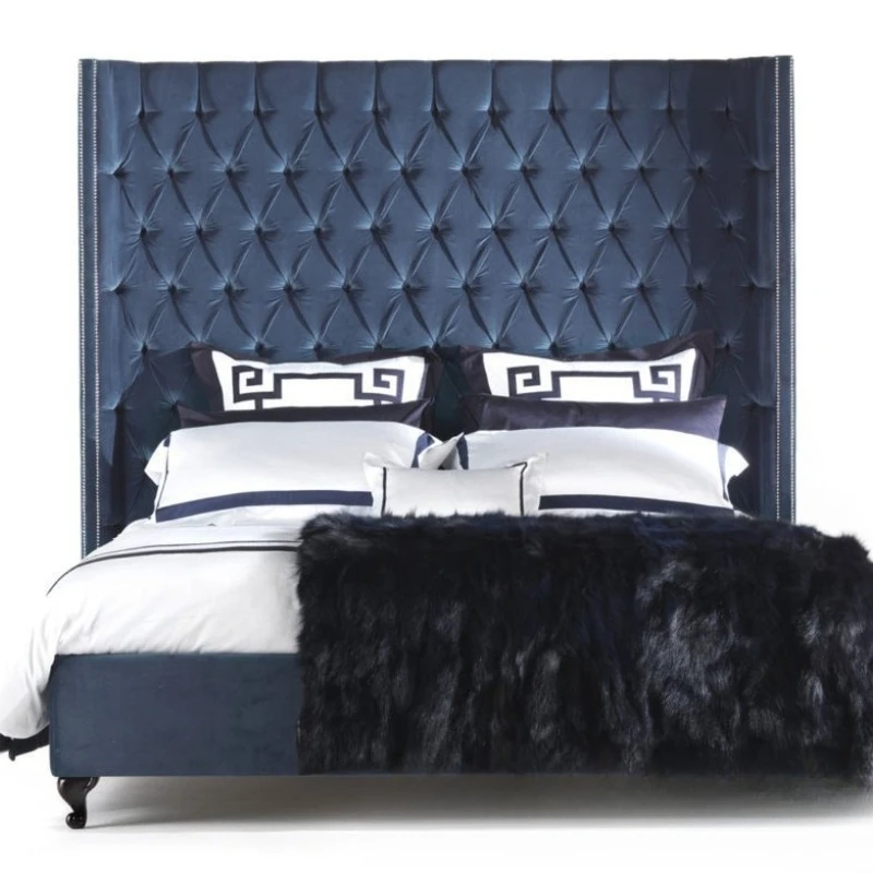 double bed light luxury modern simplicity, European double master bedroom marriage bed flannel large bed furniture fleece