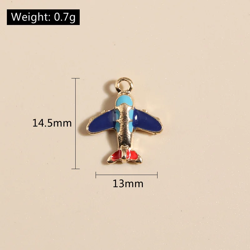 10pcs Gold Color 14.5x13mm Cute Enamel Mini Plane Charms Aircraft Pendant Fit DIY Handmade Jewelry Making Finding Supplies