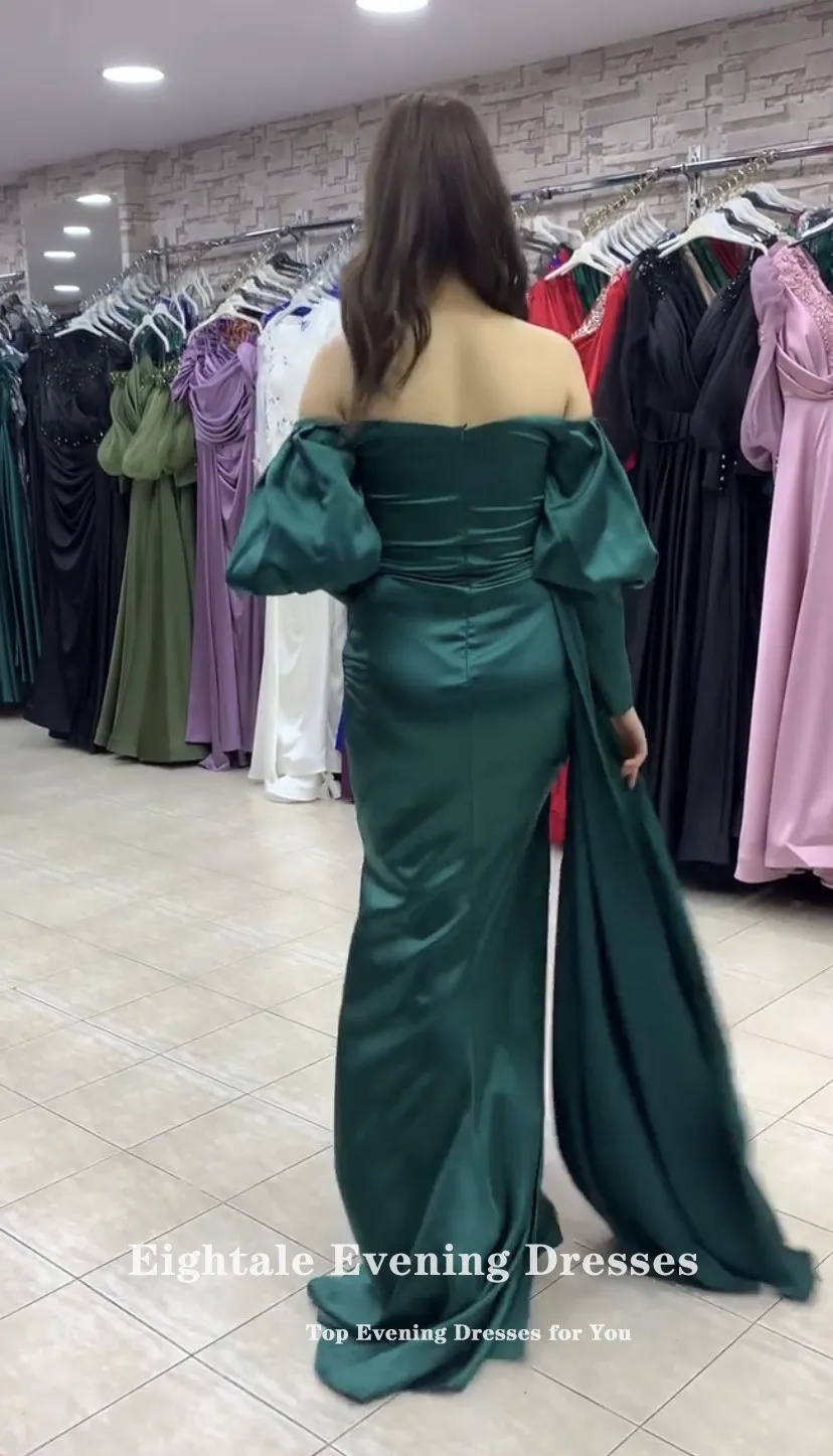 Eightale Vintage Evening Dresses for Wedding Party Off the Shoulder Satin Arabic Mermaid Celebrity Long Prom Party Gowns 2022