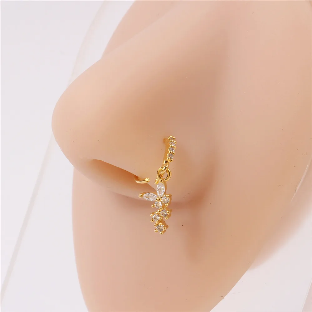 Gold Plated Pendant Nose Ring Hoop for Women Crystal Nose Hoop Protection Jewelry Nose Piercing Cartilage Earring Piercing