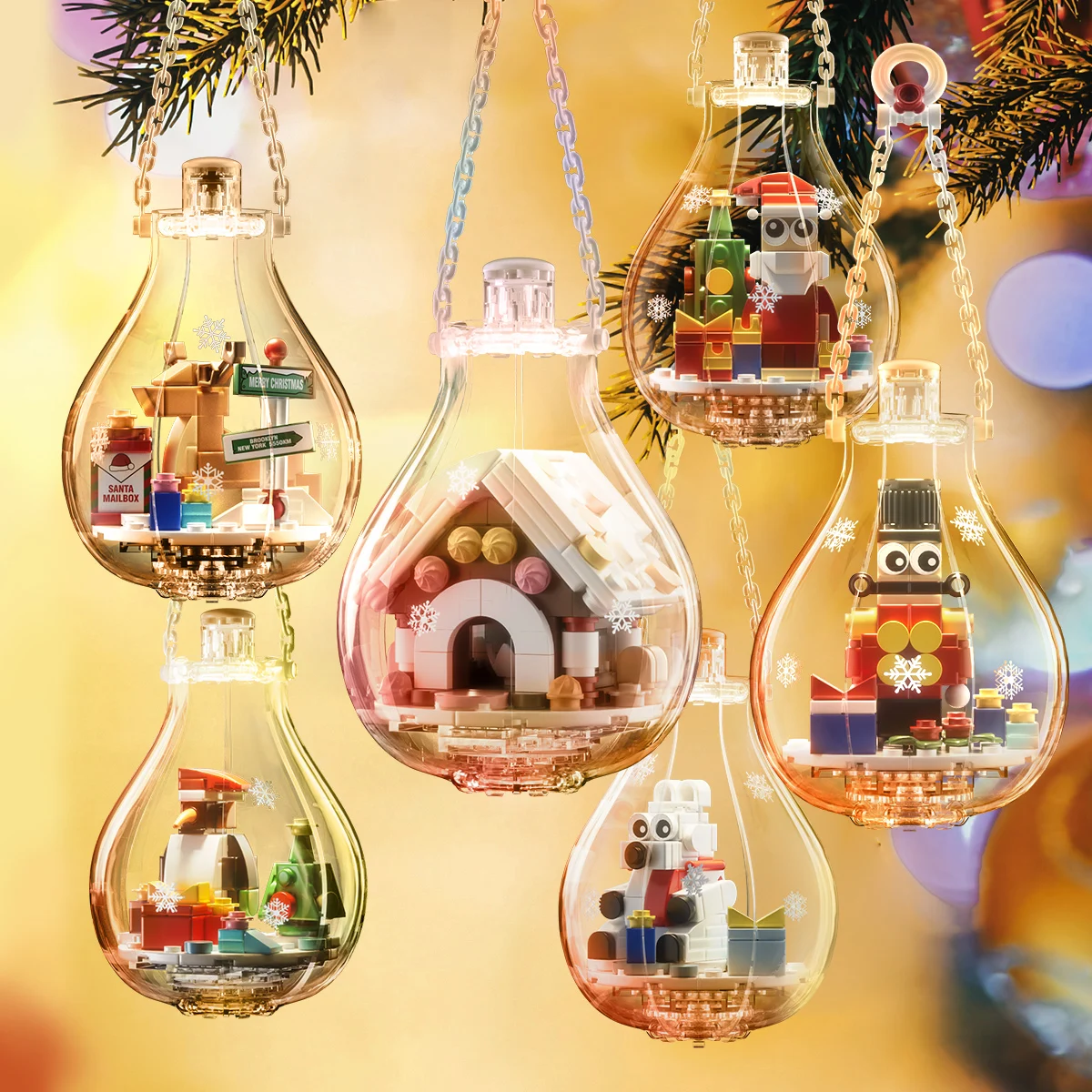 

Christmas Series Decoration Light Bulbs Fashion Santa Claus Hanging Building Block Christmas Festival Building Block for Adults