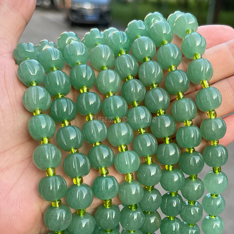 Natural Stone Golden Silk Jade Pumpkin Shape Bead Polished Loose Spacer Bead for Jewelry Making DIY Necklace Bracelet Accessory