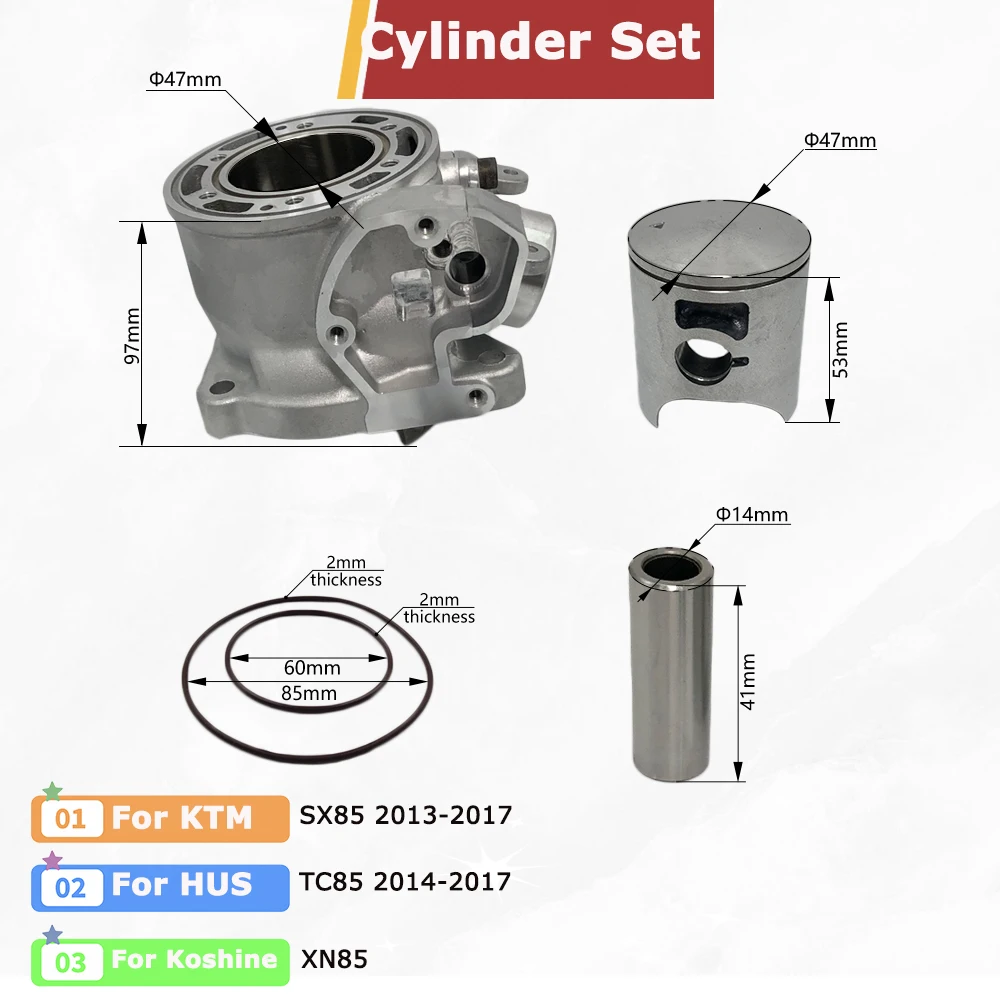 OTOM 47mm Cylinder Kit For Koshine XN85 KTM SX85 13-17 HUSQVARNA TC85 14-17 Motorcoss Piston Ring Needle Bearing Gasket PadsSet