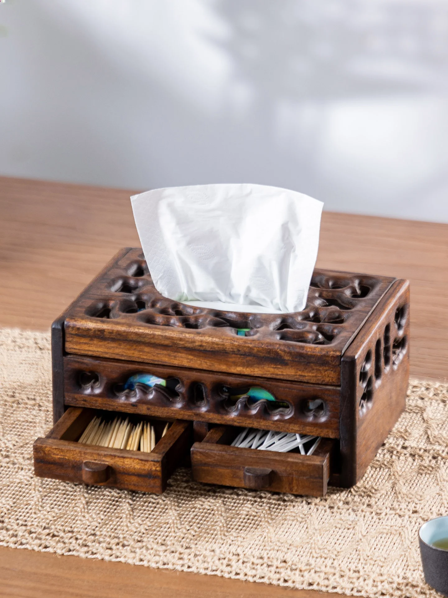 

Деревянная коробка для салфеток в ретро-стиле, многофункциональный органайзер для дома, гостиной, кофейного или обеденного стола, с деревянными ящиками