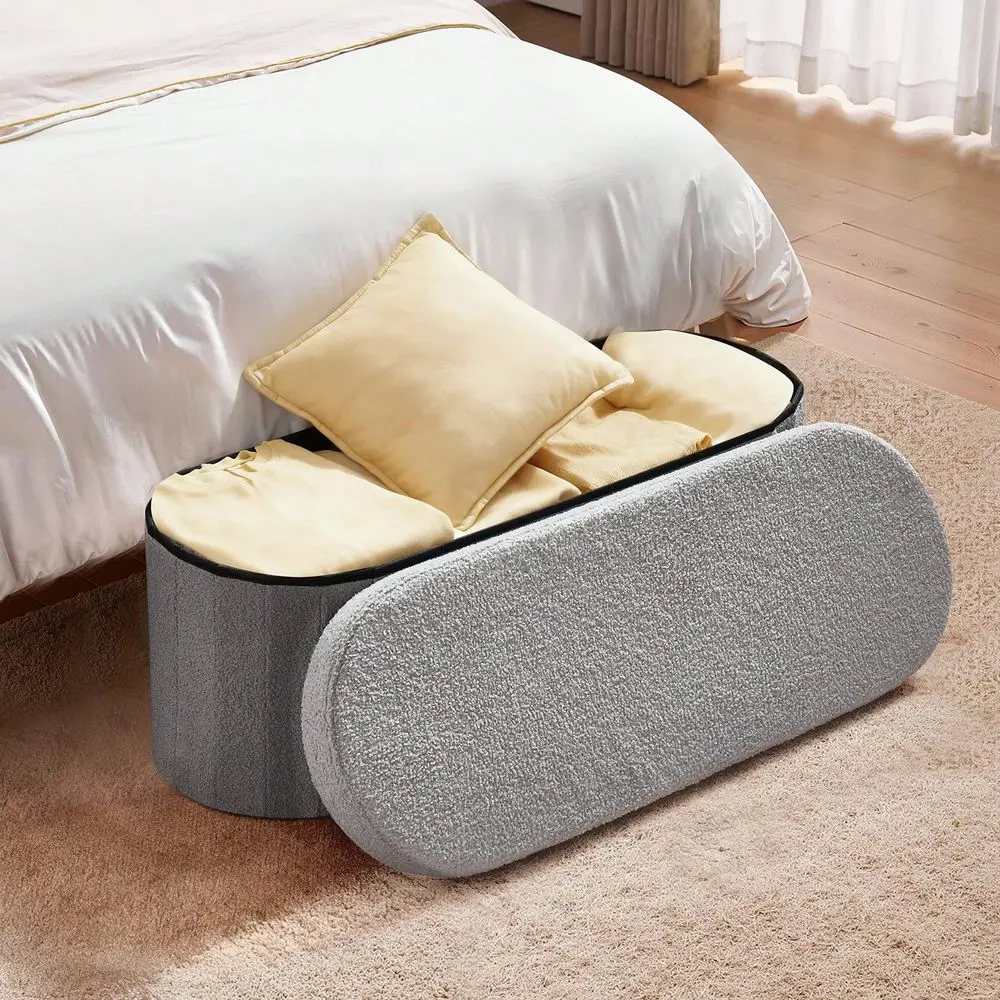 

Storage Ottoman Bench, Foldable Teddy Fleece End Of Bed Bench, Folding holstered Bed Ottoman Chest With Large Storage Space,