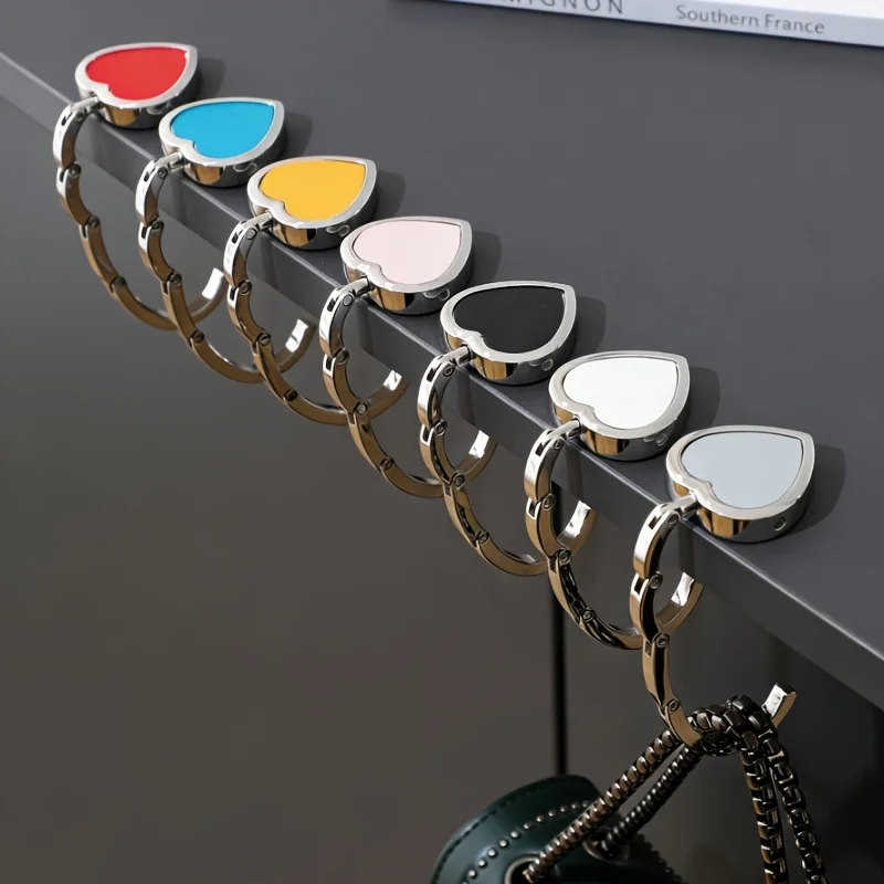 Heart Shaped Leather Metal Bag Hook Portable Desktop Bag Hanger Suitable for Office Travel Daily Leisure
