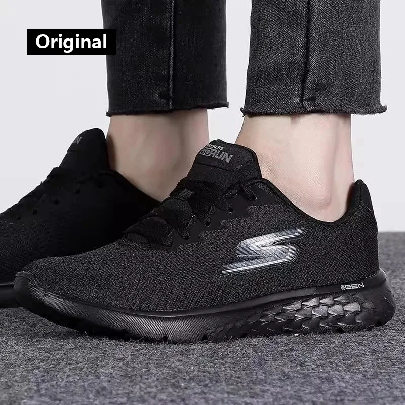 Skechers sepatu lari wanita, sneaker permukaan jala bernafas ringan musim panas