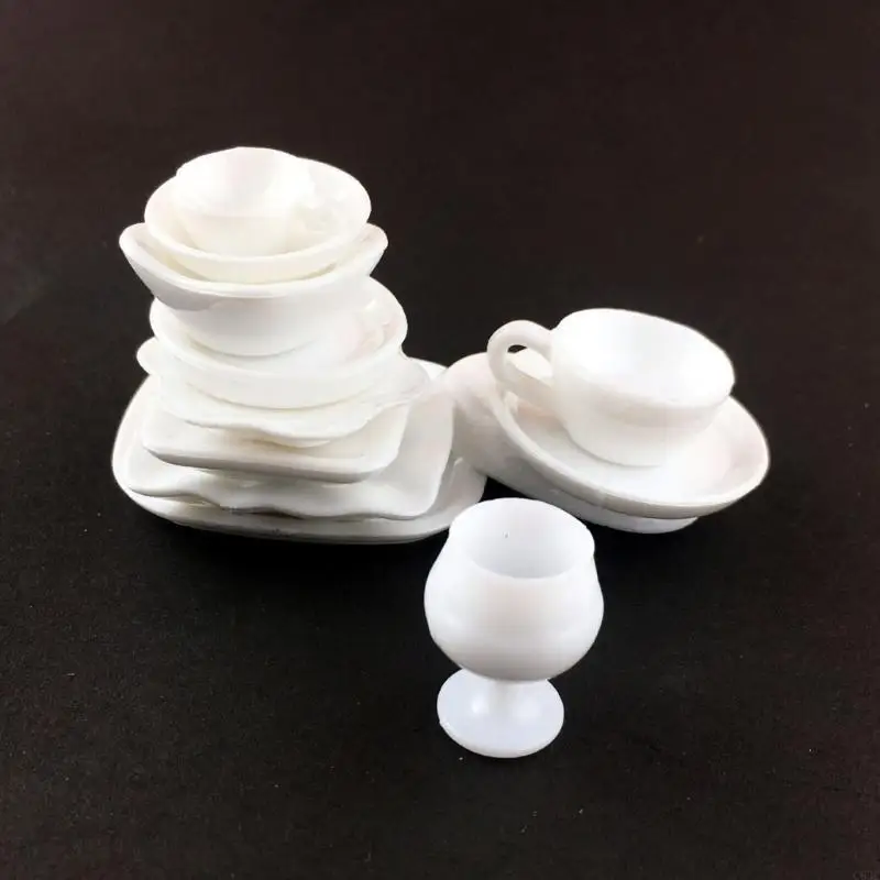 C63C Dollhouse Bowls Cup Tấm đĩa Bàn để chơi thực tế cho trẻ chơi